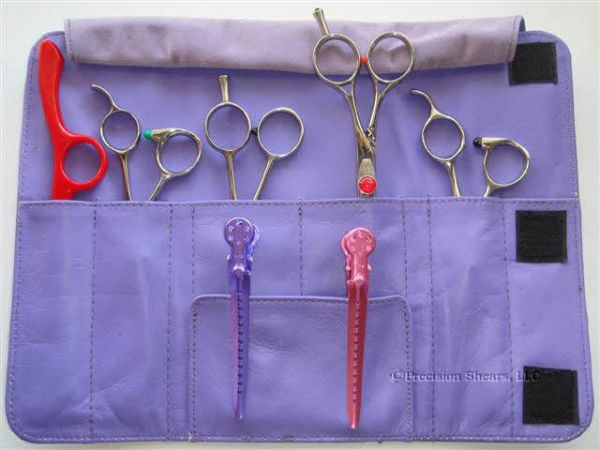 Leather Tri-Fold Shear Case Purple